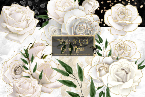 Download White and Gold Glam Roses Clipart - Glam roses Collection