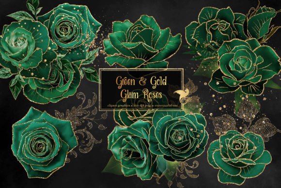 Download Green and Gold Glam Roses Clipart - Glam roses Collection