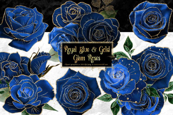 Download Royal Blue and Gold Glam Roses - Glam roses Collection