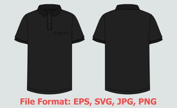 Download Black Color Polo Shirt Template SVG. - Polo shirt template Collection