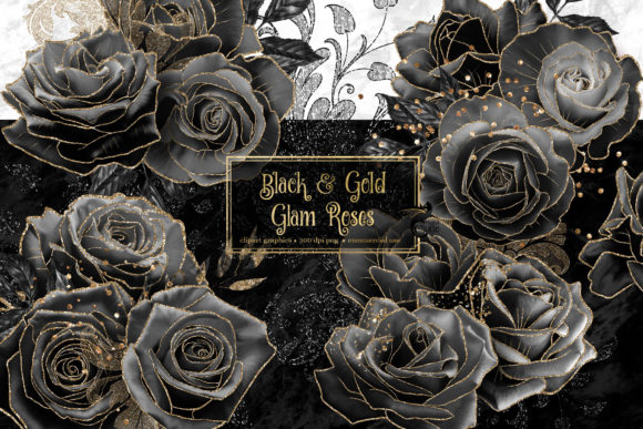 Download Black and Gold Glam Roses - Glam roses Collection
