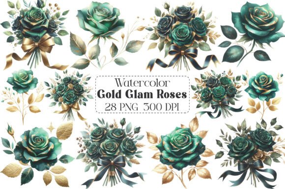 Download Emerald and Gold Glam Roses - Premium Bundle