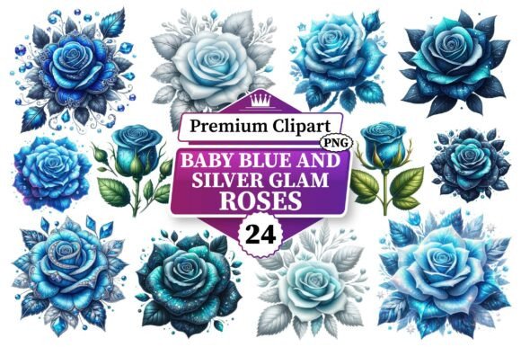 Download Baby Blue and Silver Glam Roses Clipart - Glam roses Collection