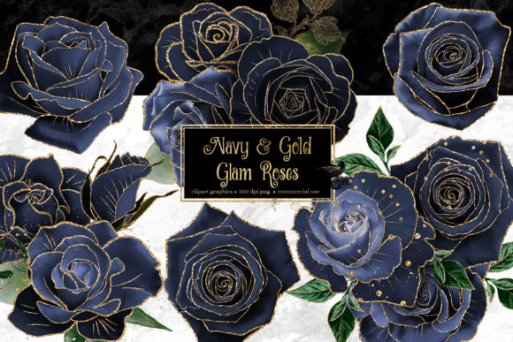 Download Navy and Gold Glam Roses Clipart - Glam roses Collection