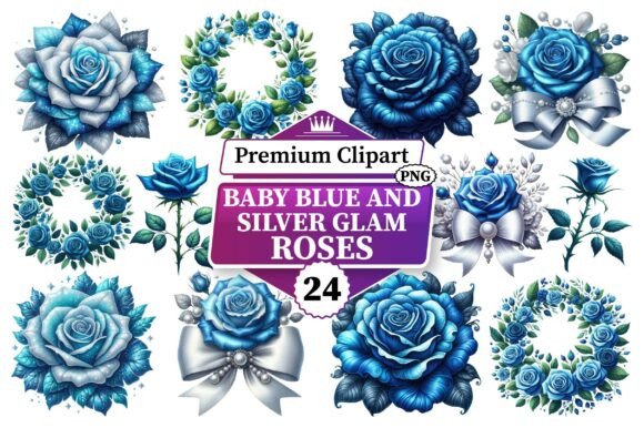 Download Baby Blue and Silver Glam Roses Clipart - Glam roses Collection