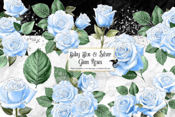 Download Baby Blue and Silver Glam Roses - Premium Bundle